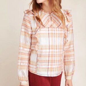Anthropologie Current Air Plaid Ruffle Polly Blouse Top Womens Size S - EUC!